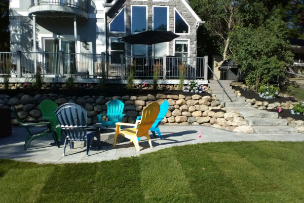 Backyard paver patio with fire pit