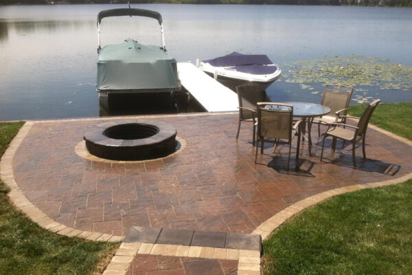 Lakeside patio with fire pit