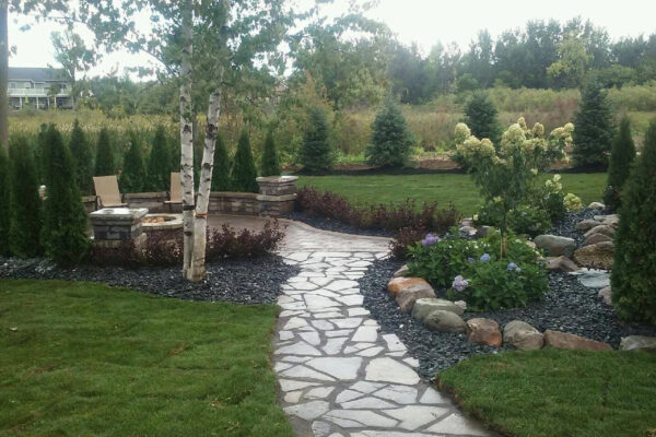 Backyard patio with fire pit