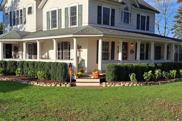 Farmhouse front porch landscaping